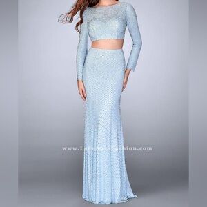 Elegant Blue Long Sleeve two piece Dress